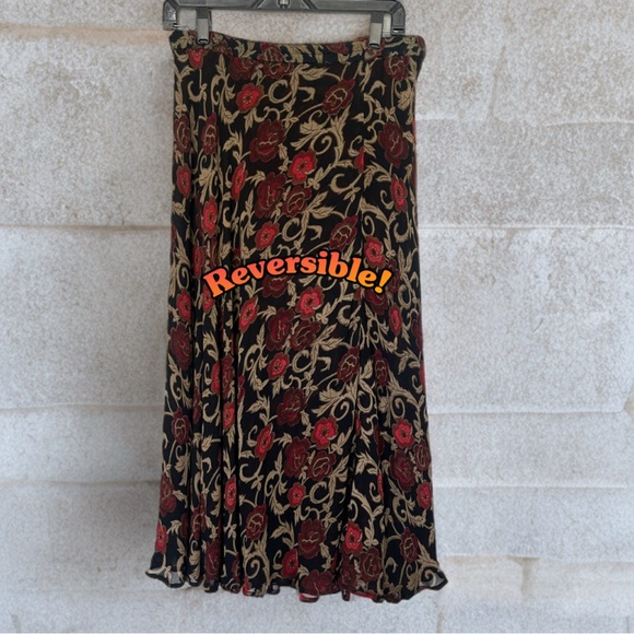🍁 🔄Cold water Creek Reversible Floral Midi Skirt S-M Fall WhimsiGoth CottageCore - Picture 1 of 11